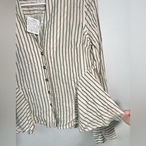 NWT Free People Making Memories Button Down Shirt Gold & Cream Size XS Holiday - Picture 6 of 12